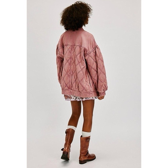 New Free People Juno Jacket Quilted Oversized Bomber Coat Pink Nostalgia Rose - Picture 9 of 11